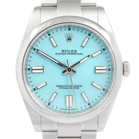 rolex oyster perpetual 34 blue dial|rolex oyster perpetual tiffany blue.